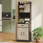 Wooden Pantry Cabinet with Drawer, 2 Open Shelves and Cabinets, 60x40x180 cm, Black and Wood Color