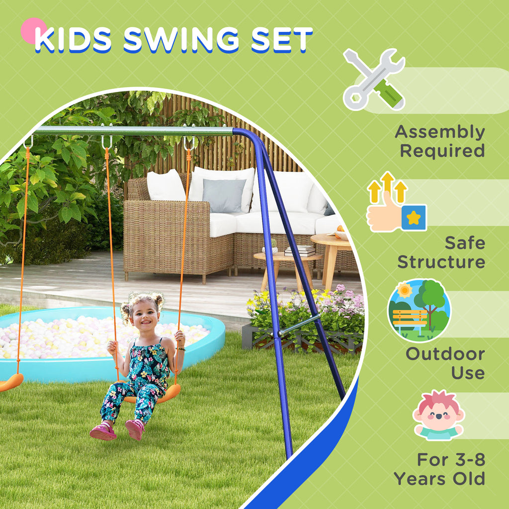 Outsunny swing for children 3-8 years with 2 seats and 4 stakes, in metal and pp, 269x160x180 cm - Borgè