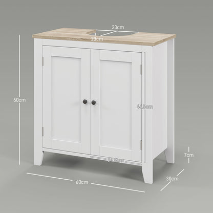 kleankin U-shaped bathroom vanity unit with adjustable internal shelf, in MDF, 60x30x60 cm, white and wood color