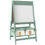 3-in-1 Children's Blackboard with Easel, Paper Roll and 2 Baskets, Wooden, 54x46x94 cm, Green