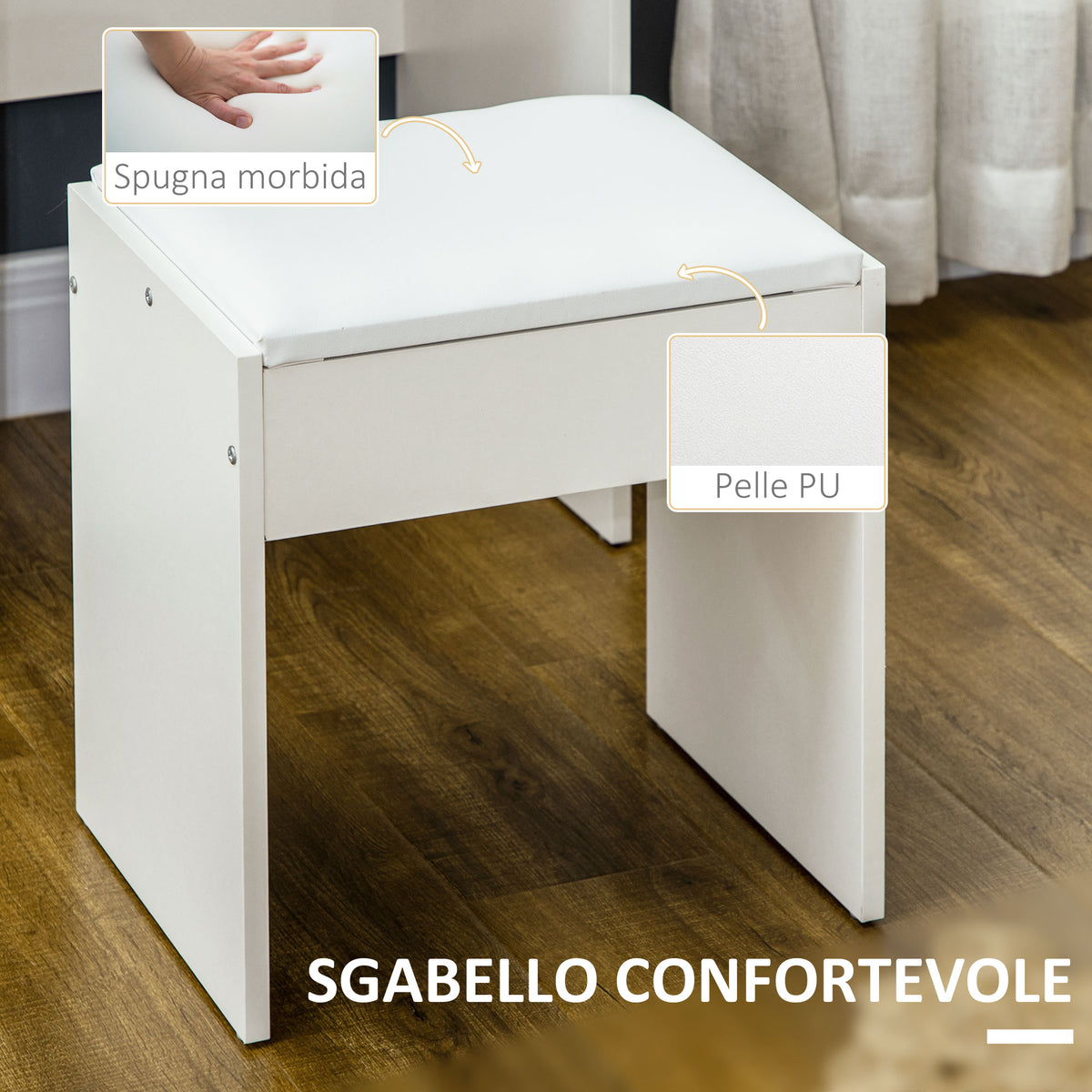 Dressing Table with Mirror, Dressing Table, Stool, 4 Drawers and 4 Shelves, White