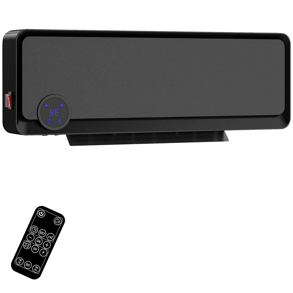 HOMCOM 3-Mode Wall-Mounted Electric Heater with 12-Hour Timer, Made of PP and PA, 56 x 18.5 x 11.7 cm, Black
