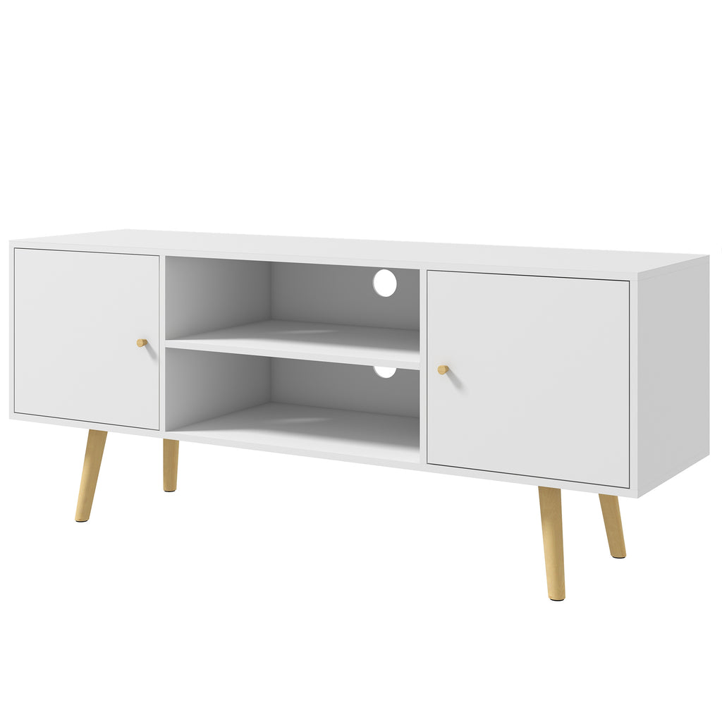 HOMCOM TV Cabinet 55" max with 2 Cabinets and 2 Open Shelves, in Wood and Chipboard, 120x34x50 cm, White - Borgè