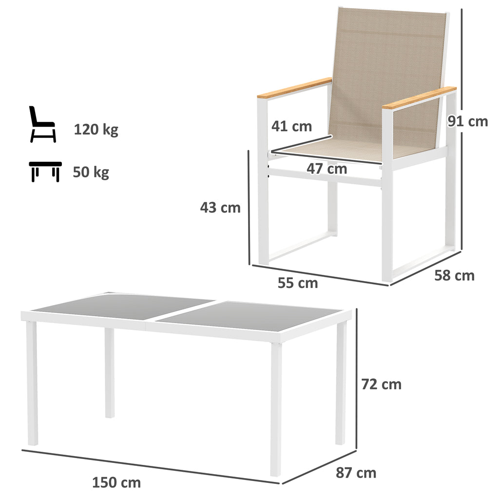 Rectangular Glass Dining Table and 4 Armchairs Garden Set, Multicolor