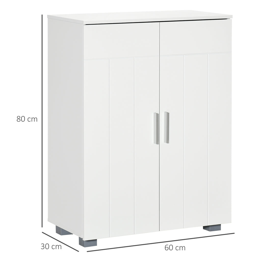 kleankin Modern Bathroom Cabinet with 2 Doors, 2 Adjustable Shelves and Silver Handles, 60x30x80 cm, White