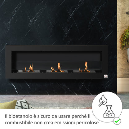 Wall-Mounted Bioethanol Fireplace with 3 1L Tanks and 20m² Coverage, 120x40 cm 2Kw Bioethanol Fireplace in Steel and Glass for Living Room, Living Room and Bedroom, Black