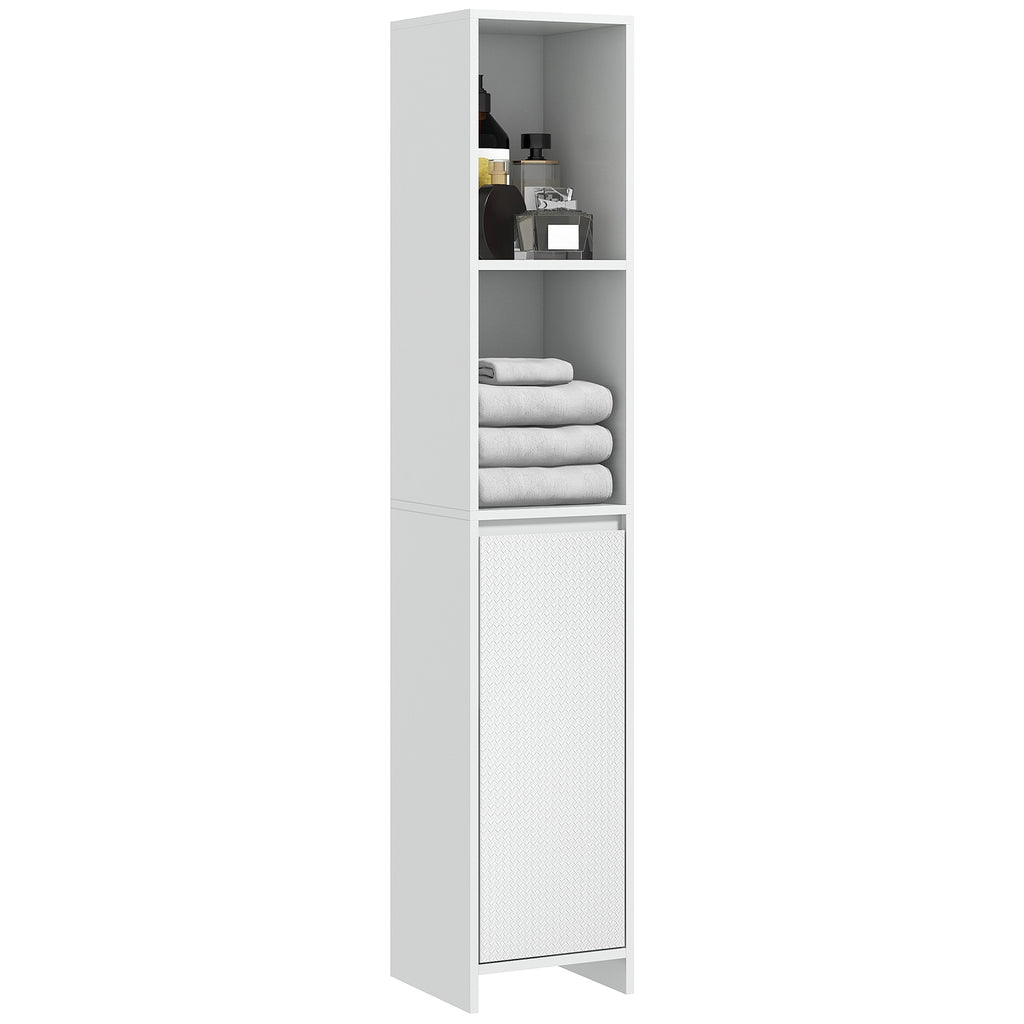 Space-Saving Bathroom Column with Cabinet and 2 Open Compartments, 30x30x160cm, White