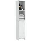 Space-Saving Bathroom Column with Cabinet and 2 Open Compartments, 30x30x160cm, White