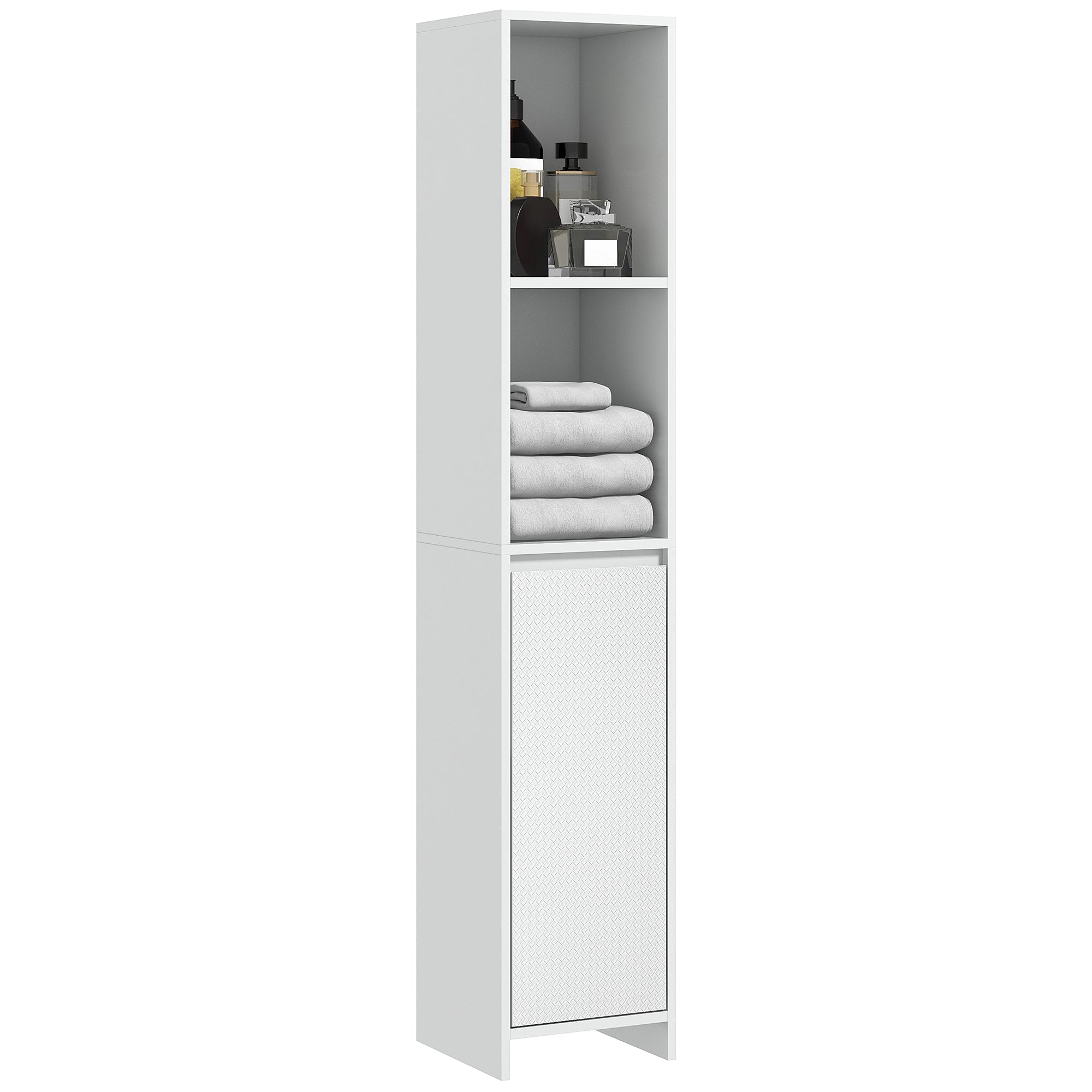 Space-Saving Bathroom Column with Cabinet and 2 Open Compartments, 30x30x160cm, White