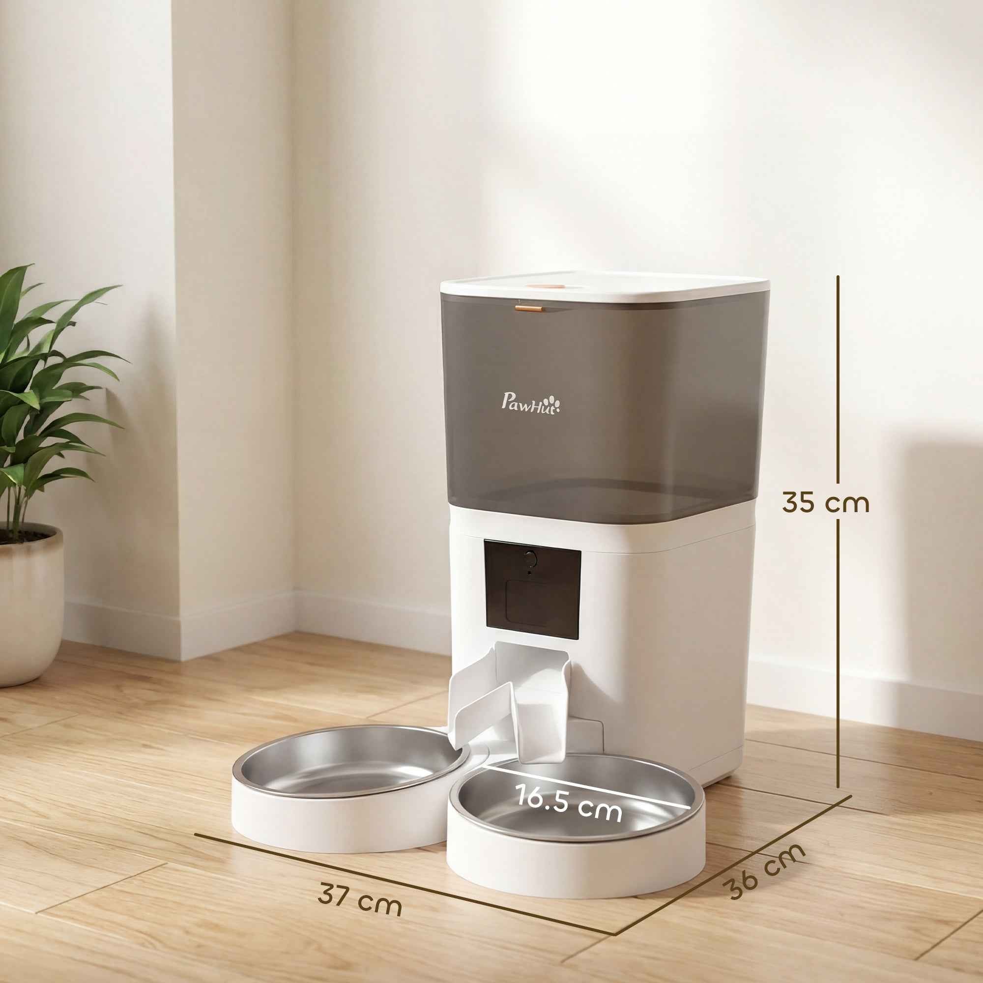 PawHut 6L Automatic Cat Food Dispenser, WiFi 2.4G, App Control with Timer, 1-10 Meals per Day, 10s Recorder, 2 Stainless Steel Bowls