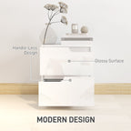 Modern Wooden Bedside Table with 2 Drawers and Glossy Design, 40x40x48 cm, White