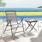 Garden Set with Glass Top Table and 2 Folding Chairs with Adjustable Backrest, Grey