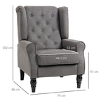 French Style Lounge Chair with Wooden Legs and Removable Cushions, 74x86x102 cm, Grey