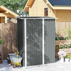 Outsunny Metal Tool Shed with Sloped Roof and Lockable Door, 142x86x189 cm, Light Grey