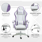 Gaming Chair with Adjustable Height and Reclining Backrest, 65x65x121-129 cm, White and Purple