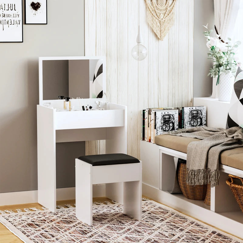 Vanity Make-up Table with  Stool and White Mirror