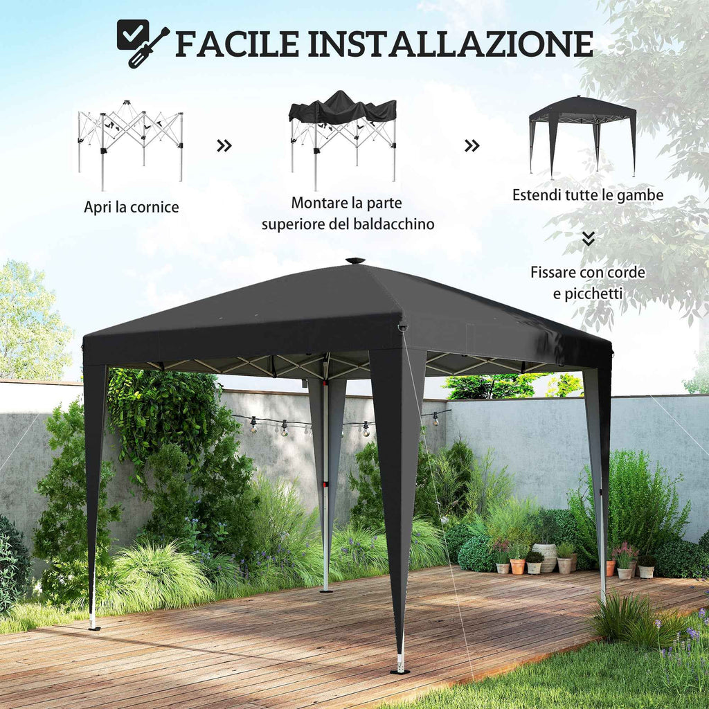 Outsunny 3x3 m Folding Gazebo with Adjustable Height, Central Light and Remote Control, Metal and Polyester, Black