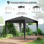 Outsunny 3x3 m Folding Gazebo with Adjustable Height, Central Light and Remote Control, Metal and Polyester, Black