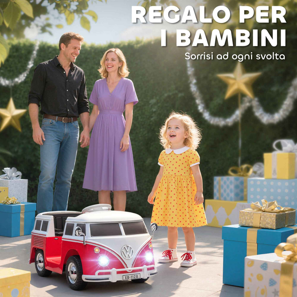 AIYAPLAY Volkswagen T1 Licensed Children's Electric Ride-On Car with MP3 Player, Metal and PP, 89x49x41.5 cm, Red