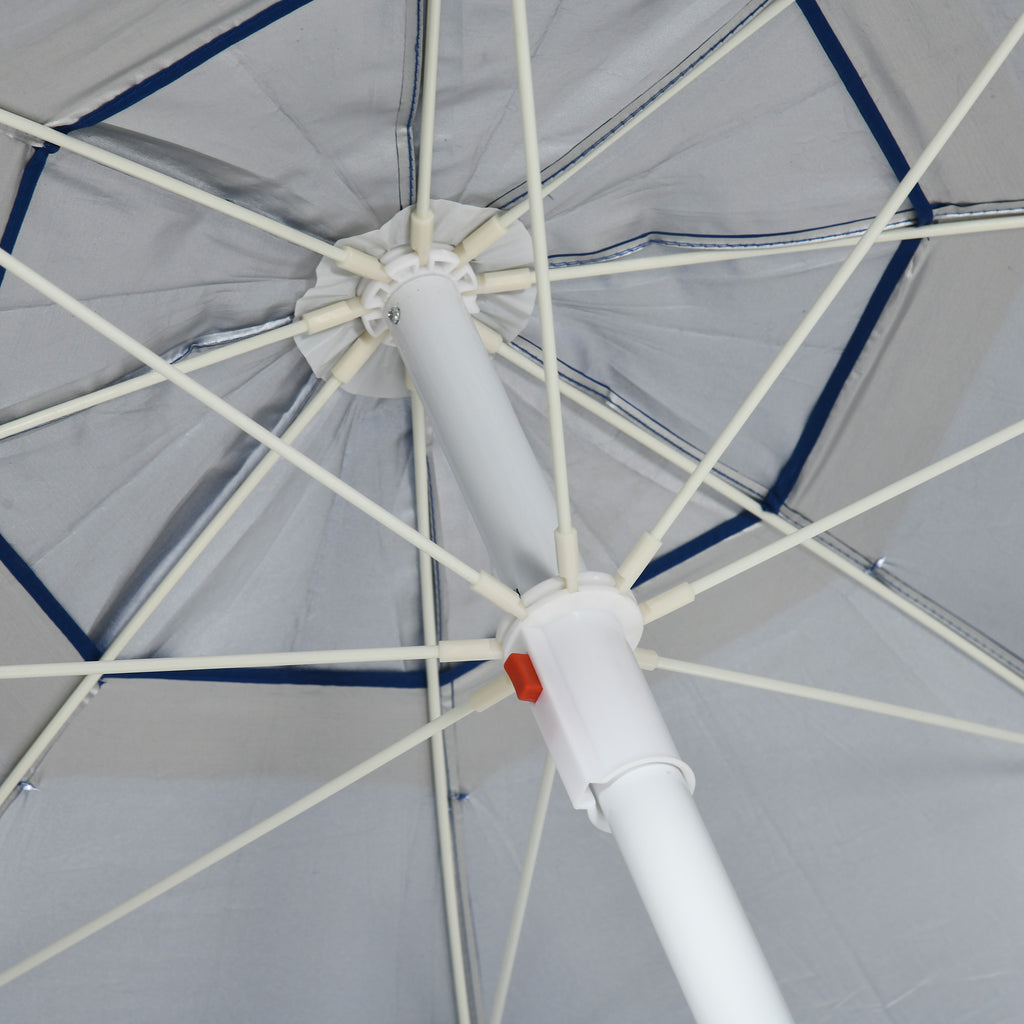 Tilting Beach Umbrella with Side Curtains, in Polyester and Steel, Ø191x211 cm, Blue and White
