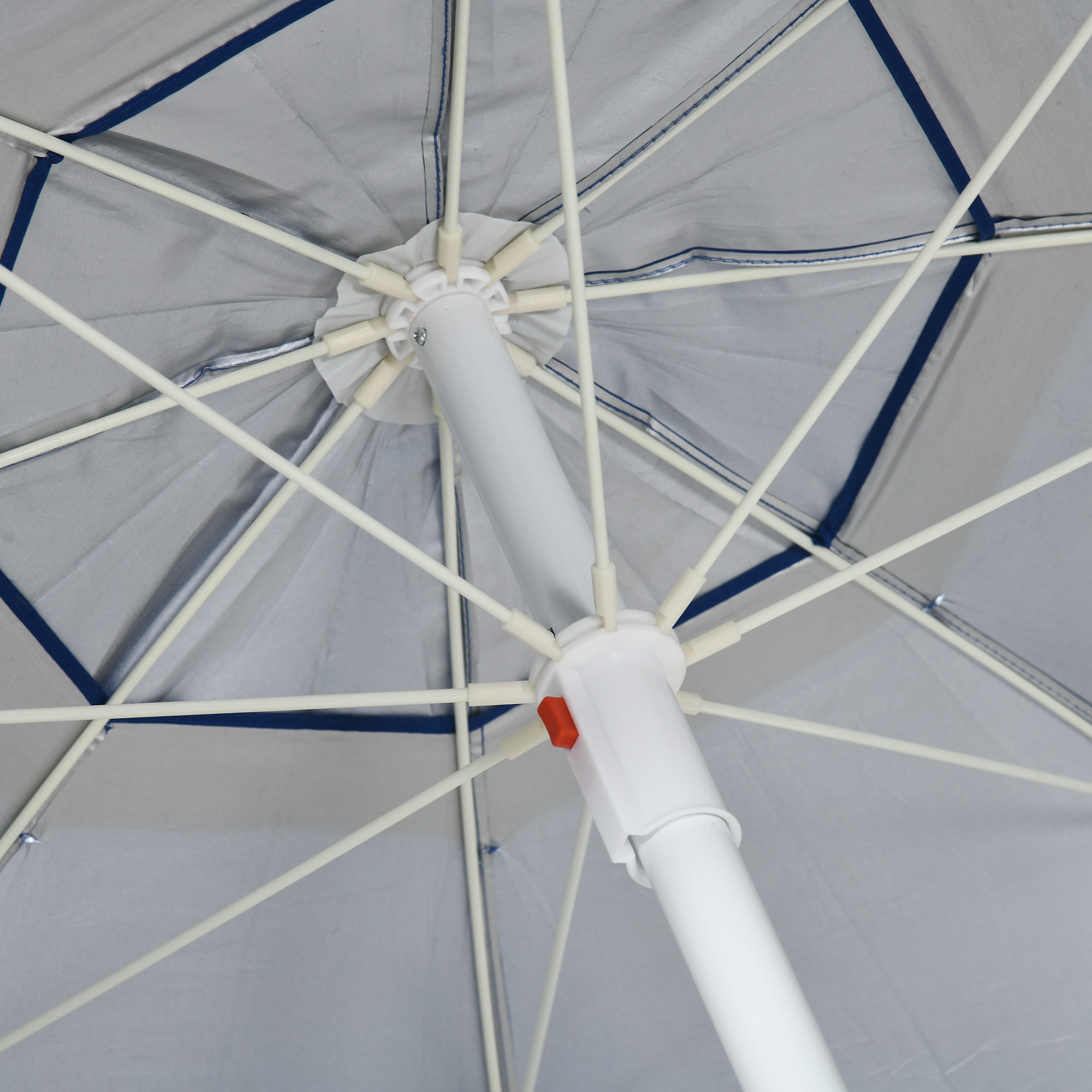 Tilting Beach Umbrella with Side Curtains, in Polyester and Steel, Ø191x211 cm, Blue and White