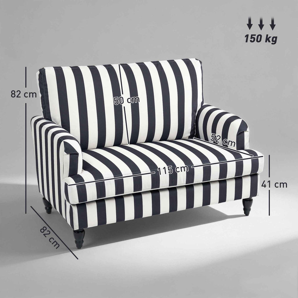 HOMCOM Striped Velvet Wide Seat Lounge Chair with S-Shaped Springs, 115x82x82 cm, Black and White