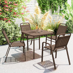 Set of 4 Stackable Outdoor Chairs with High Backrest and Armrests, in Steel and PP, 56x66x91 cm, Dark Brown