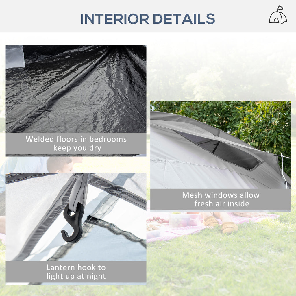 Outsunny camping tent 4-6 people with 2 rooms waterproof with canopy, 590x245x193cm, gray - Borgè