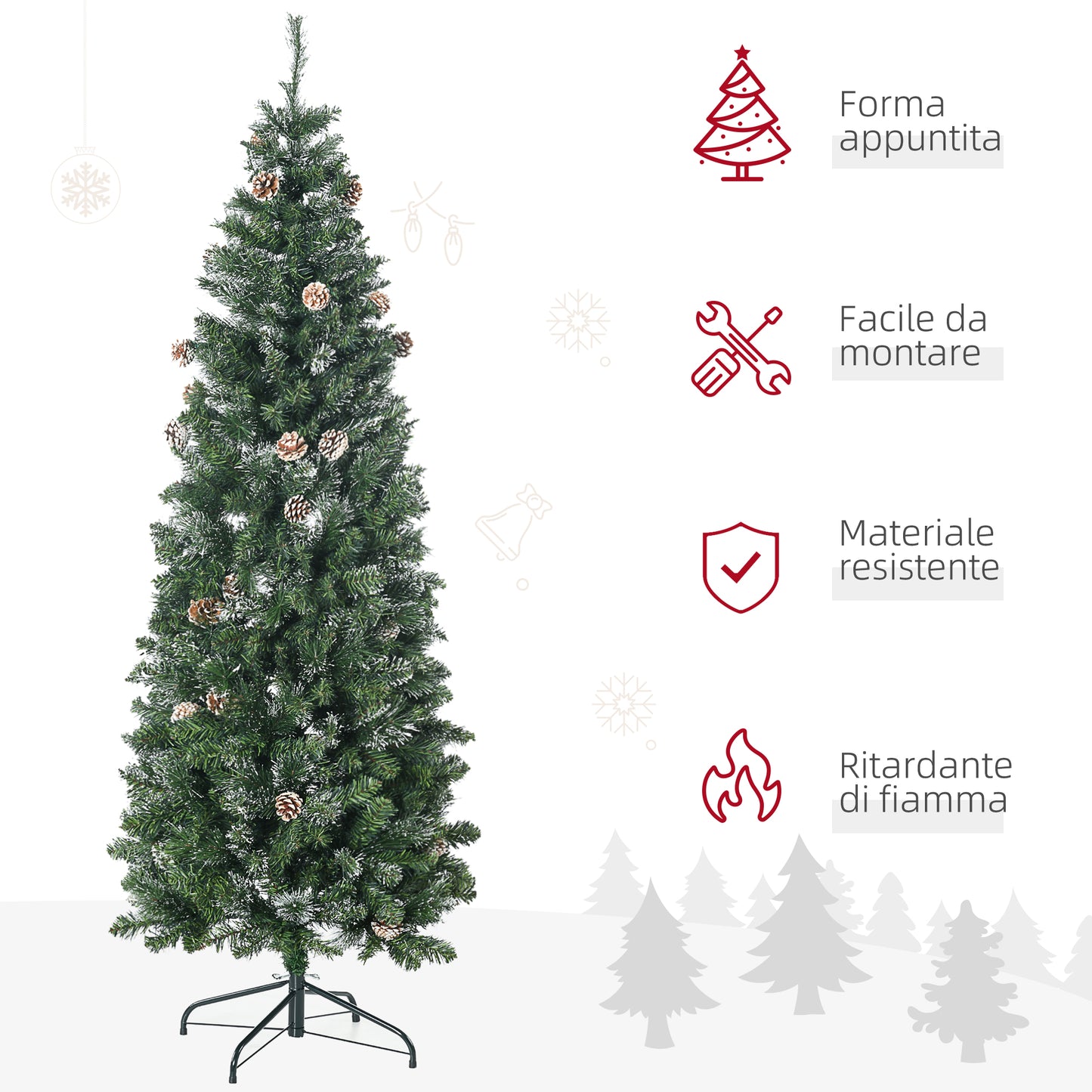 CHRISTMAS TREE - 180cm Artificial Christmas Tree with Pine Cones, 618 Branches and Metal Base, Green