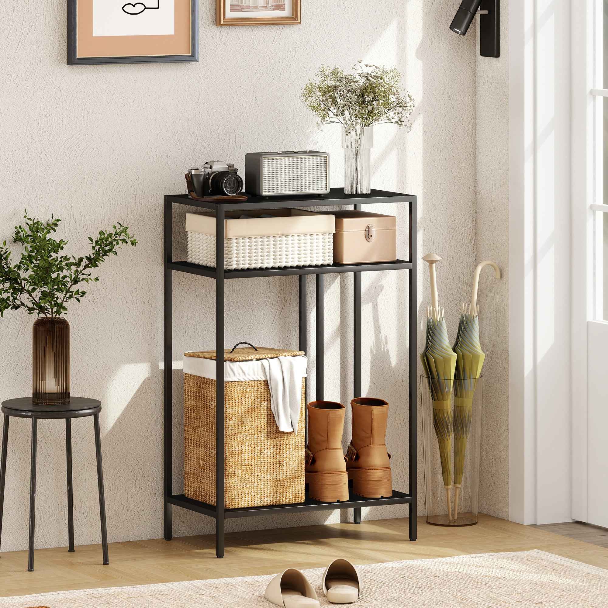 HOMCOM Console Table with 3-Tier Open Shelves, Steel, 55x30x85 cm, Black