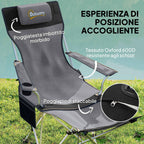 Outsunny Set of 2 Folding Camping Chairs with Footrest and Cup Holder, 82x50/100x88 cm, Grey