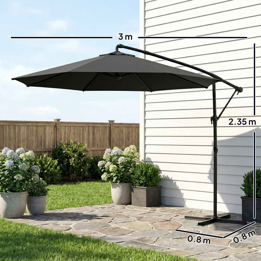 Outsunny Adjustable Cantilever Garden Umbrella, 3x3m, Black