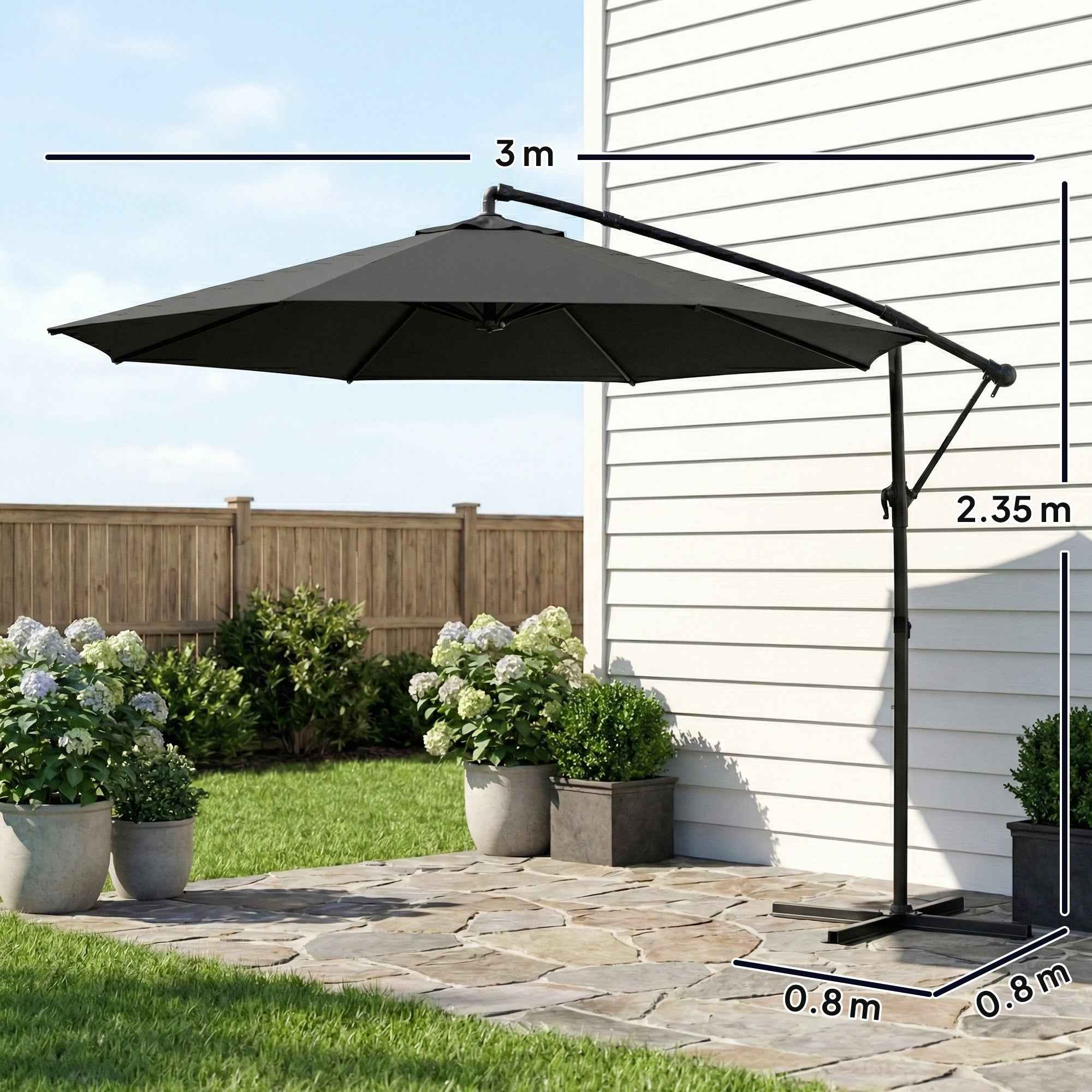 Outsunny Adjustable Cantilever Garden Umbrella, 3x3m, Black