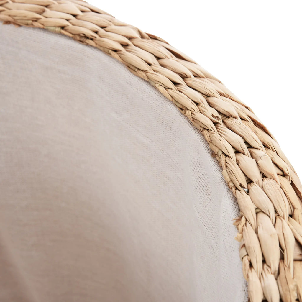 Boho Style Round Storage Ottoman with Natural Upholstery, Coffee Table Ø43x43cm, Khaki