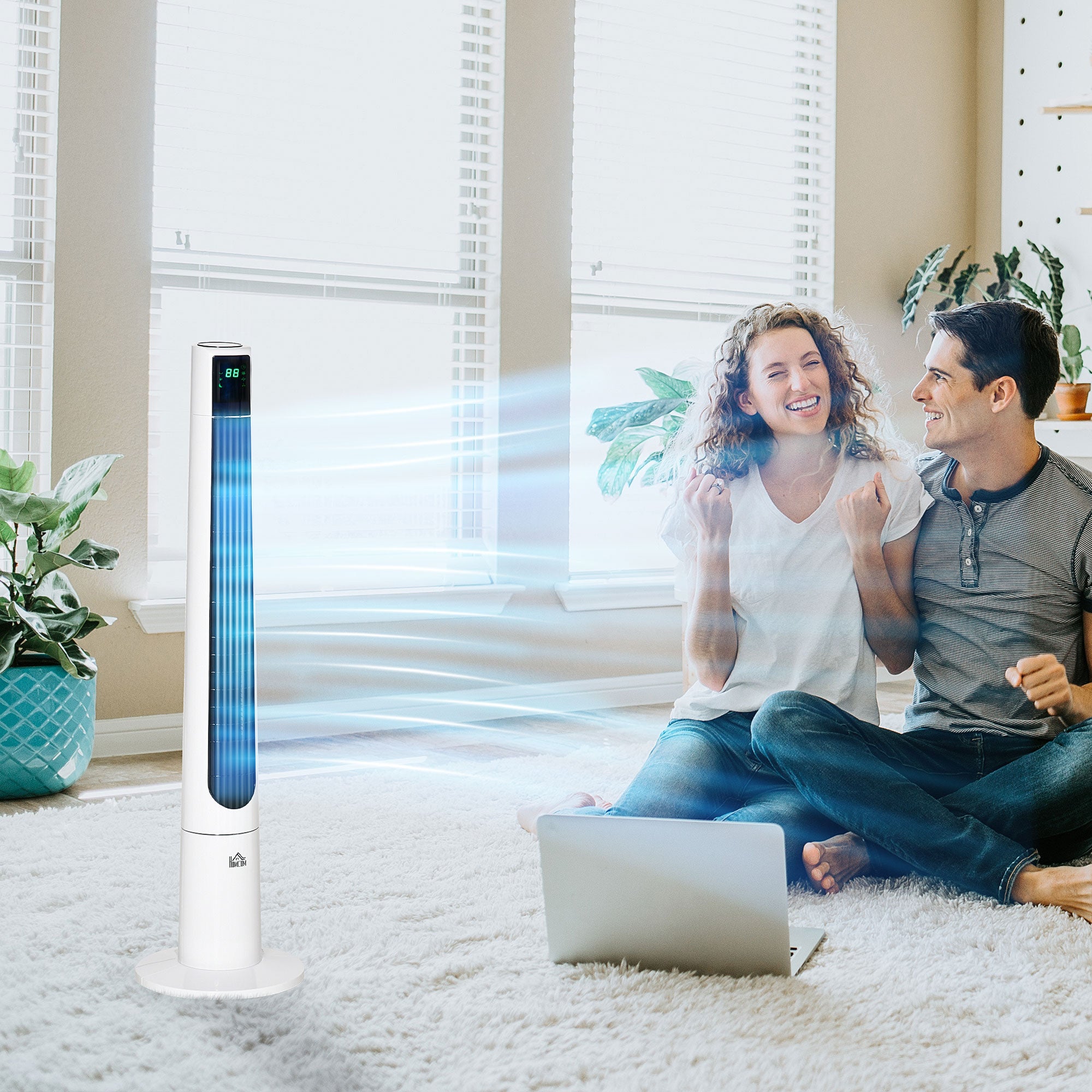 50W Tower Fan with 3 Modes and 3 Speeds with 12h Timer, in ABS, Ø32x118.2 cm, White - Borgè