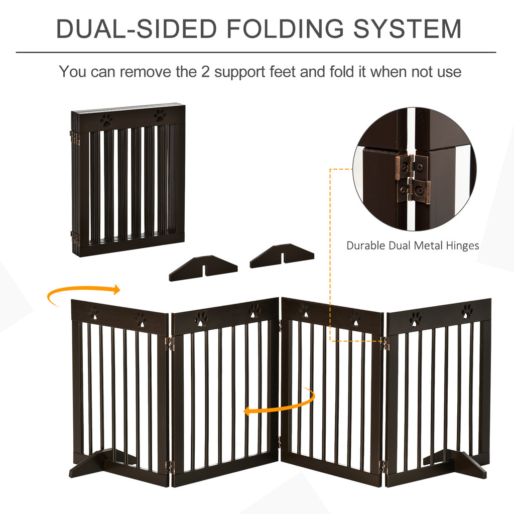 PAWHUT Dog gate small folding size, pine wood, 204x30x61 cm, brown - Borgè