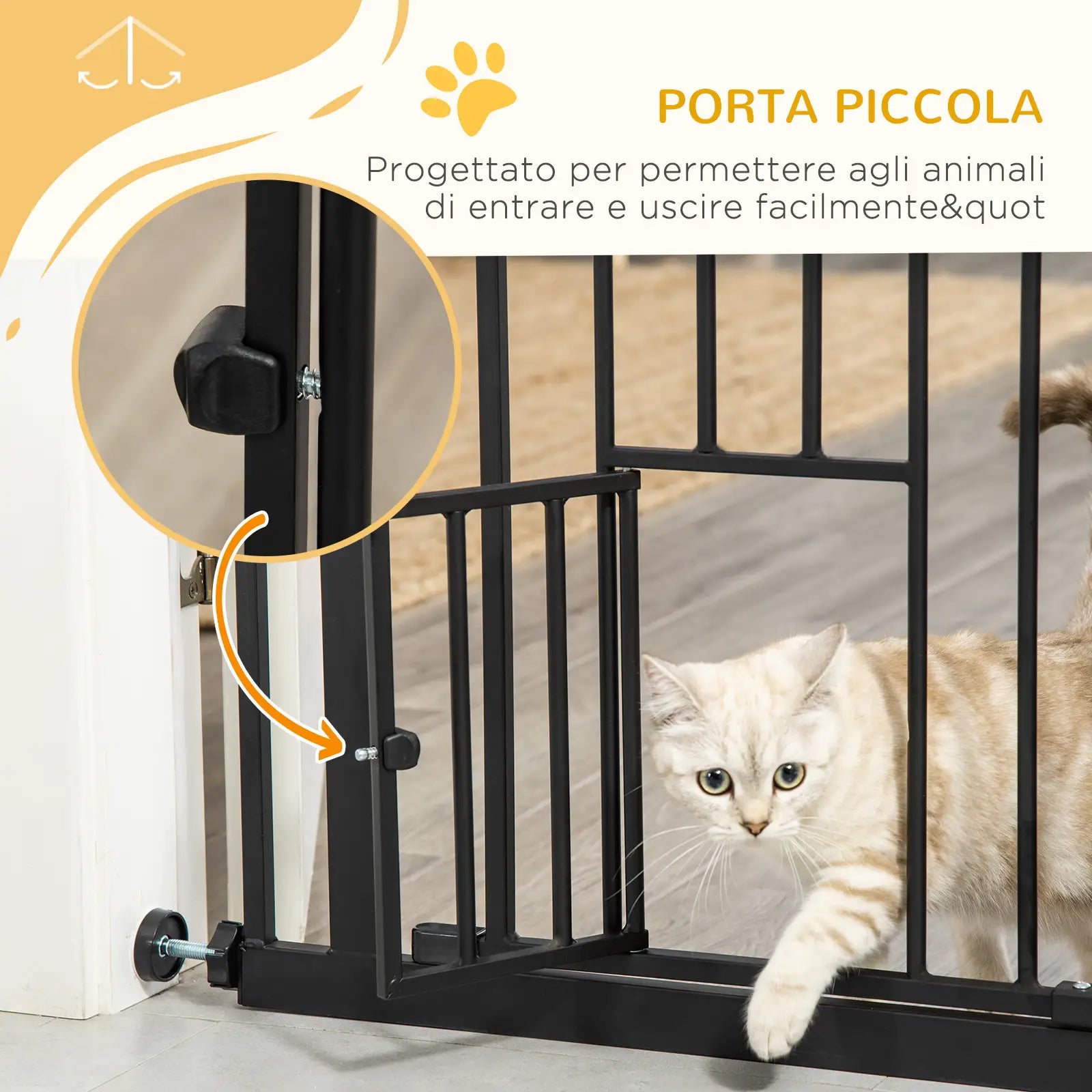 Extendable Dog Gate with Pressure Fit and Automatic Closure, 68x76.2 cm, Black - Borge' Group Limited