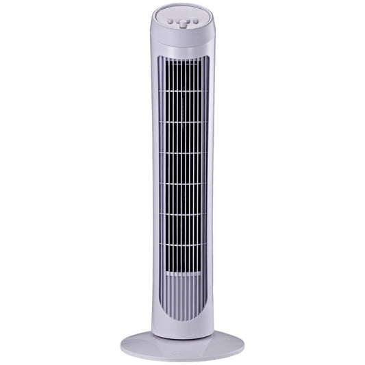 45W 3-Speed ??Oscillating Tower Fan, ABS Plastic Column Fan, 27x27x75cm, White - Borgè