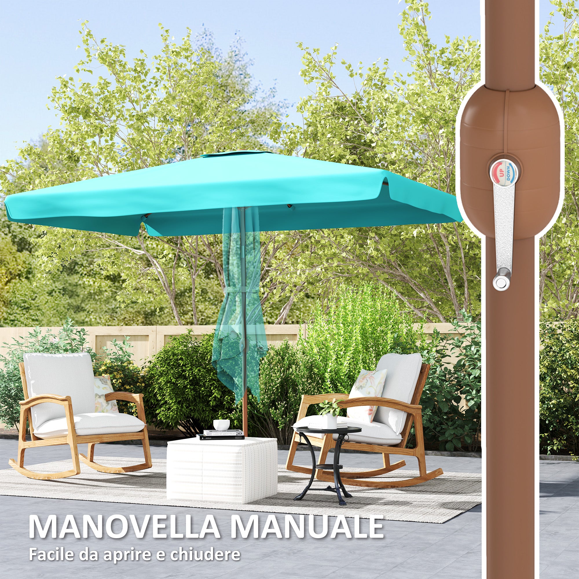 Garden Umbrella 2x3 m with Crank Opening, Tilting and Anti UV 50+, Turquoise