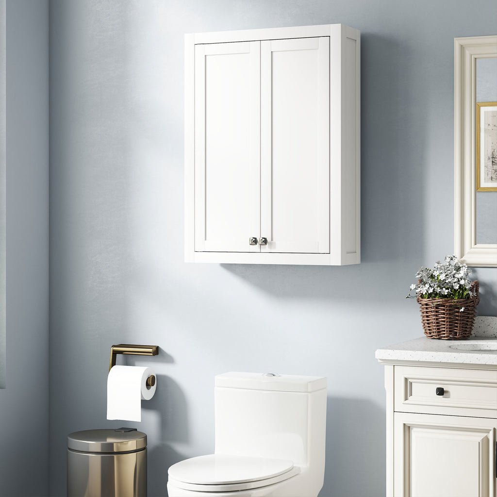 Wall-Mounted Wooden Bathroom Cabinet with 2 Adjustable Shelves on 3 Levels, 61x20x84 cm, White