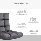 Velvet Floor Chair with 180° Reclining Backrest and Thick Padding, 55x71x53.5cm, Dark Grey