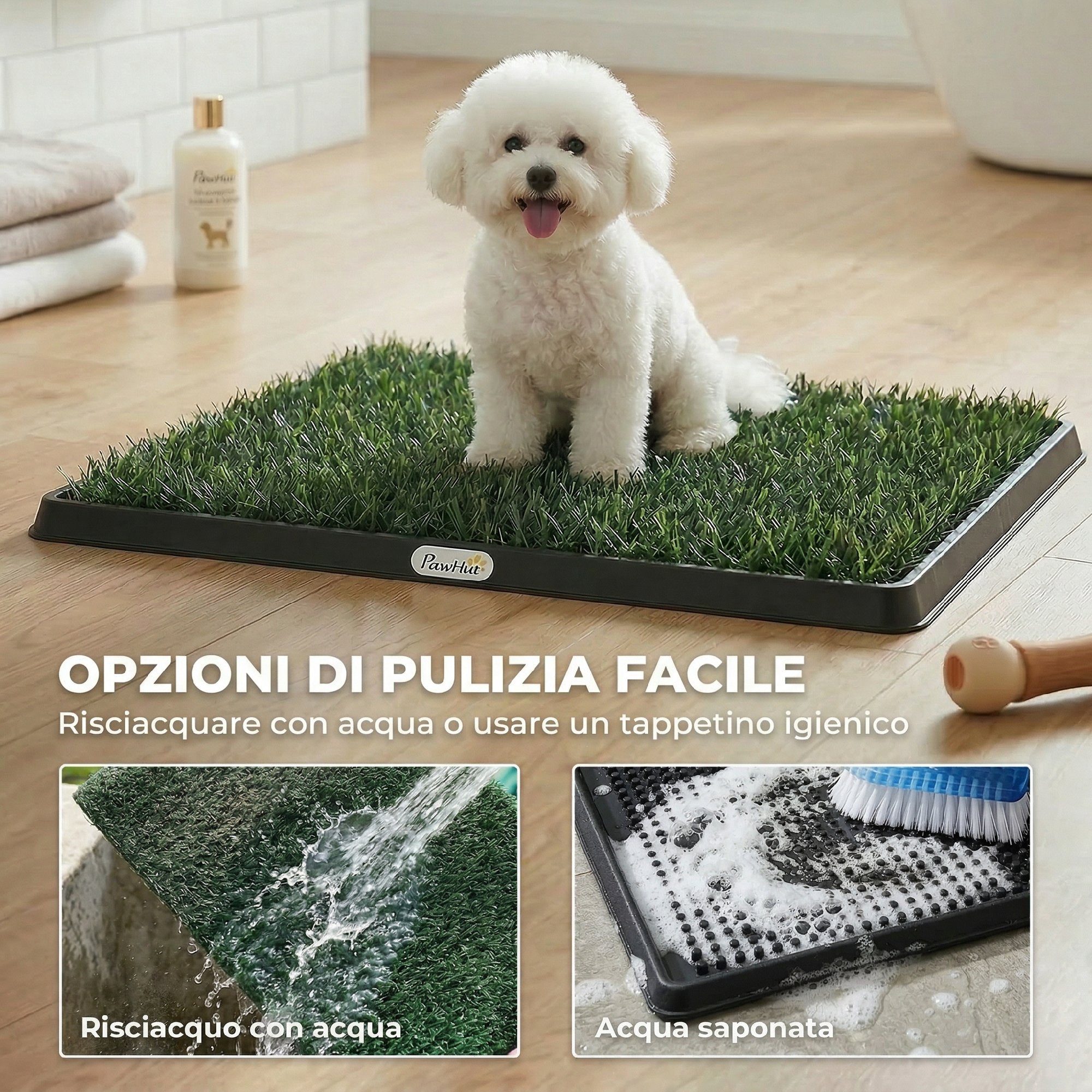 PawHut Dog Mat with Tray and Artificial Grass, 63 x 50.5 cm, Green