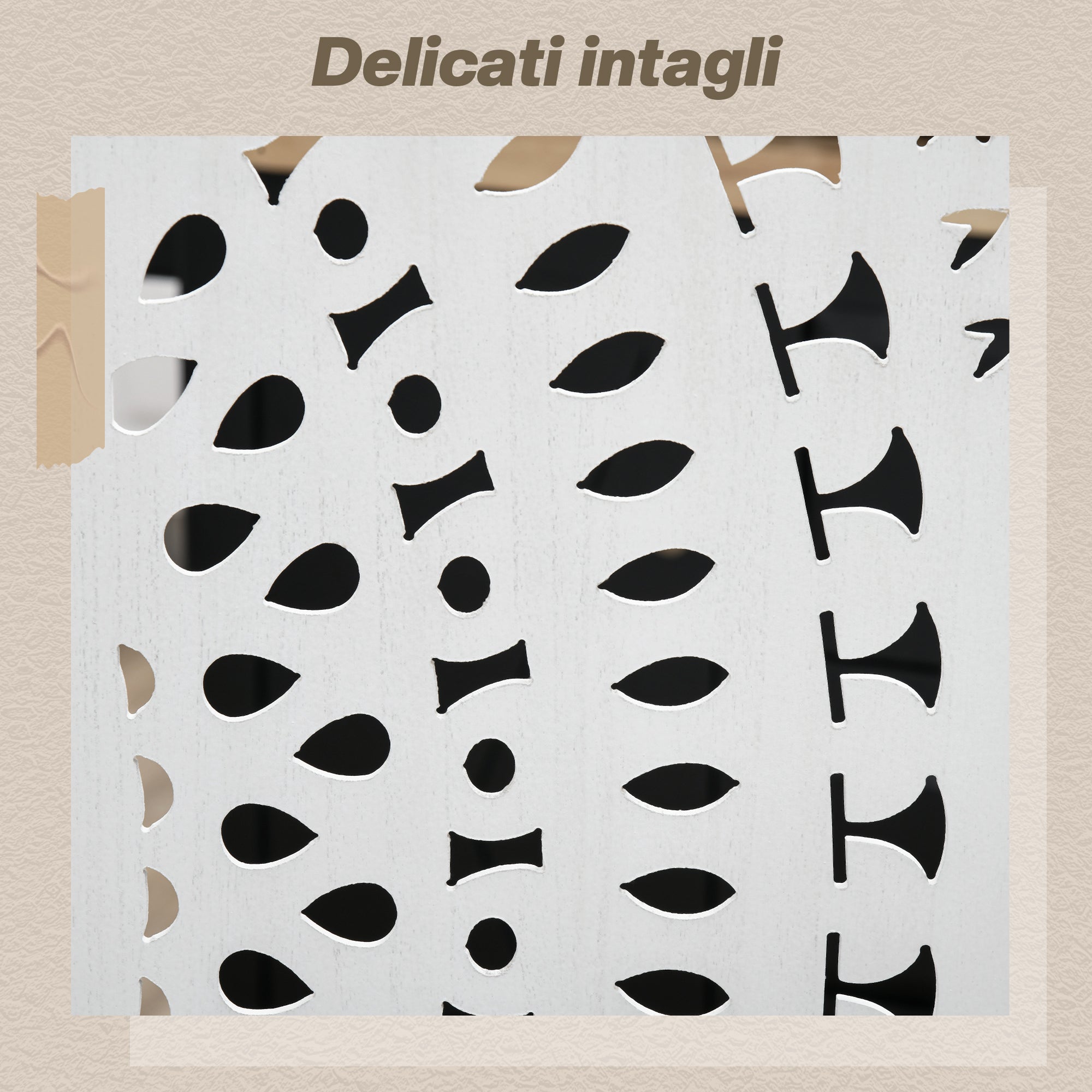 3-Panel Folding Room Divider Screen, Carved Wood, 120x170cm, White