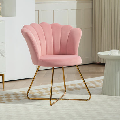 Modern Ergonomic Chair with Pink Velvet Petal Backrest and Gold Cross Legs, 69x64x80 cm