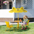 Outsunny 4-Piece Kids Outdoor Set with 2 Chairs, Umbrella, and Round Table, Steel and Yellow Oxford Fabric