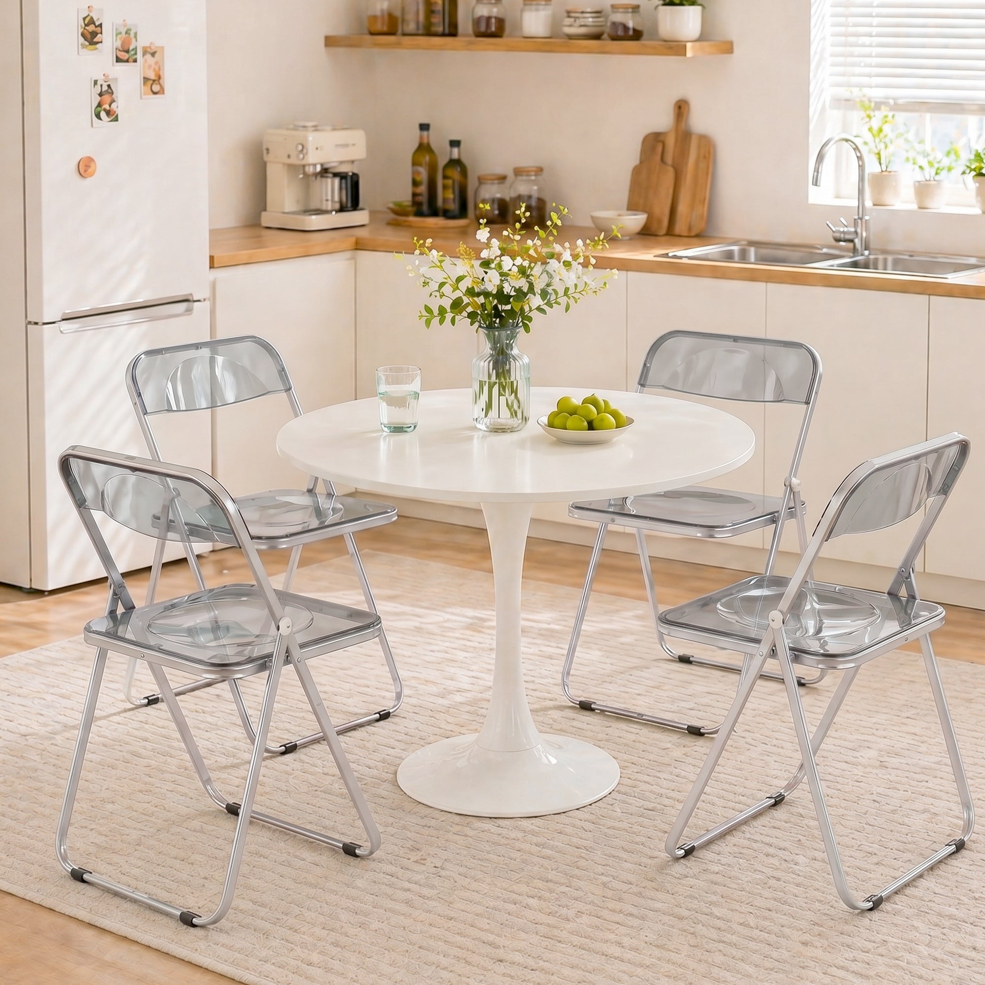 HOMCOM Set of 4 Clear Acrylic Folding Chairs, Grey