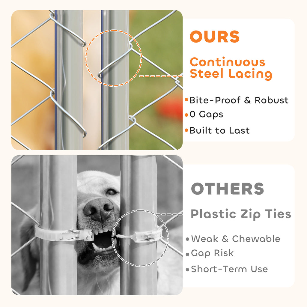 PawHut Outdoor Dog Playpen, Galvanized Steel with PE Roof, Anti-UV, Waterproof, Double Lock, Silver