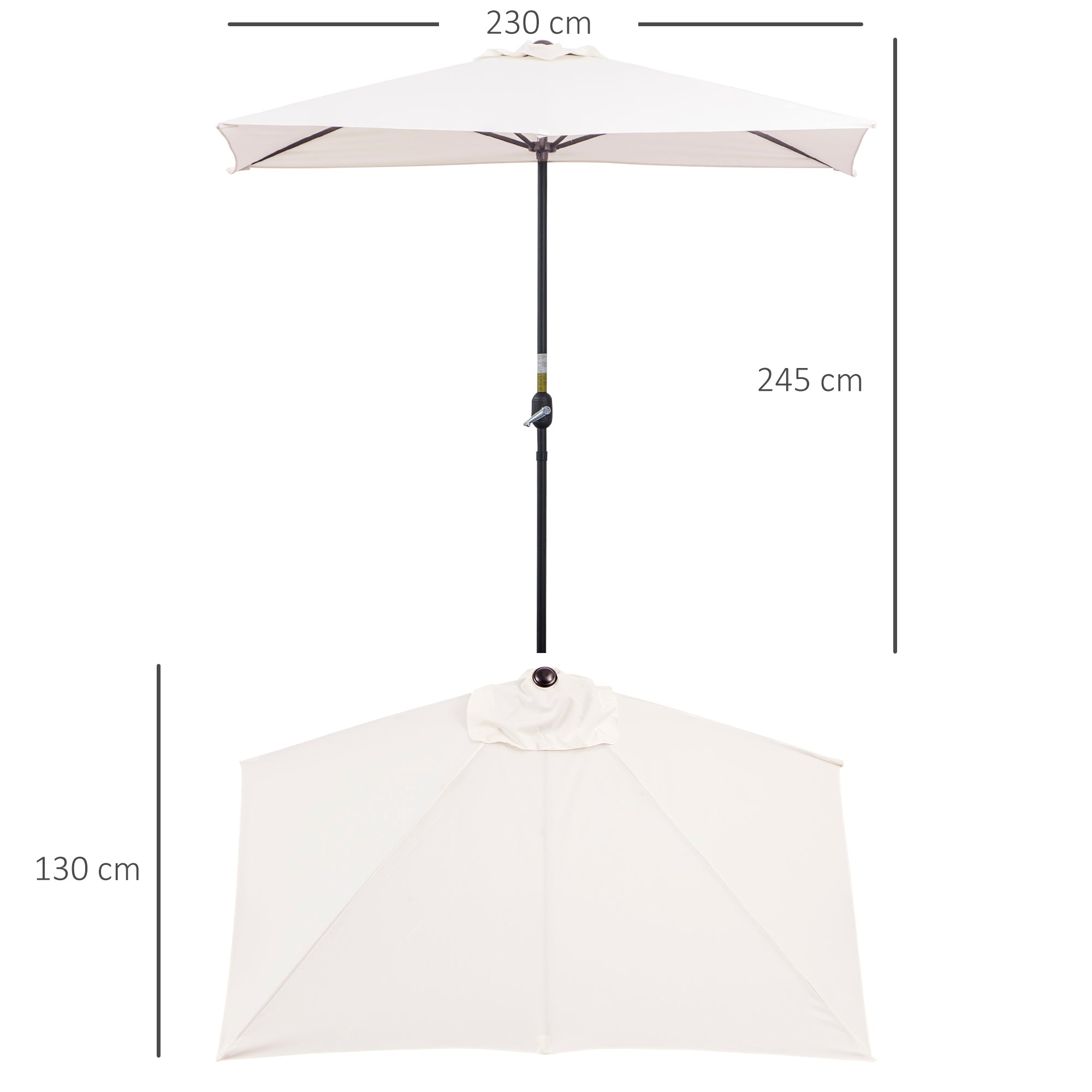 Space-saving Mezzaluna Wall Parasol with Crank Opening, Cream - Borgè