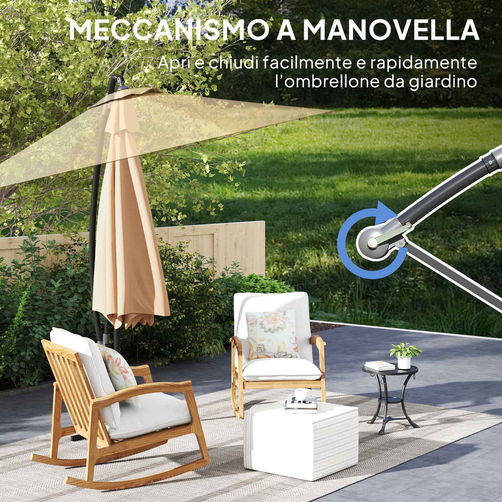Outsunny 3m Off-Center Umbrella with Air Vents, Cross Base and Crank Handle, in Metal and Polyester, Khaki