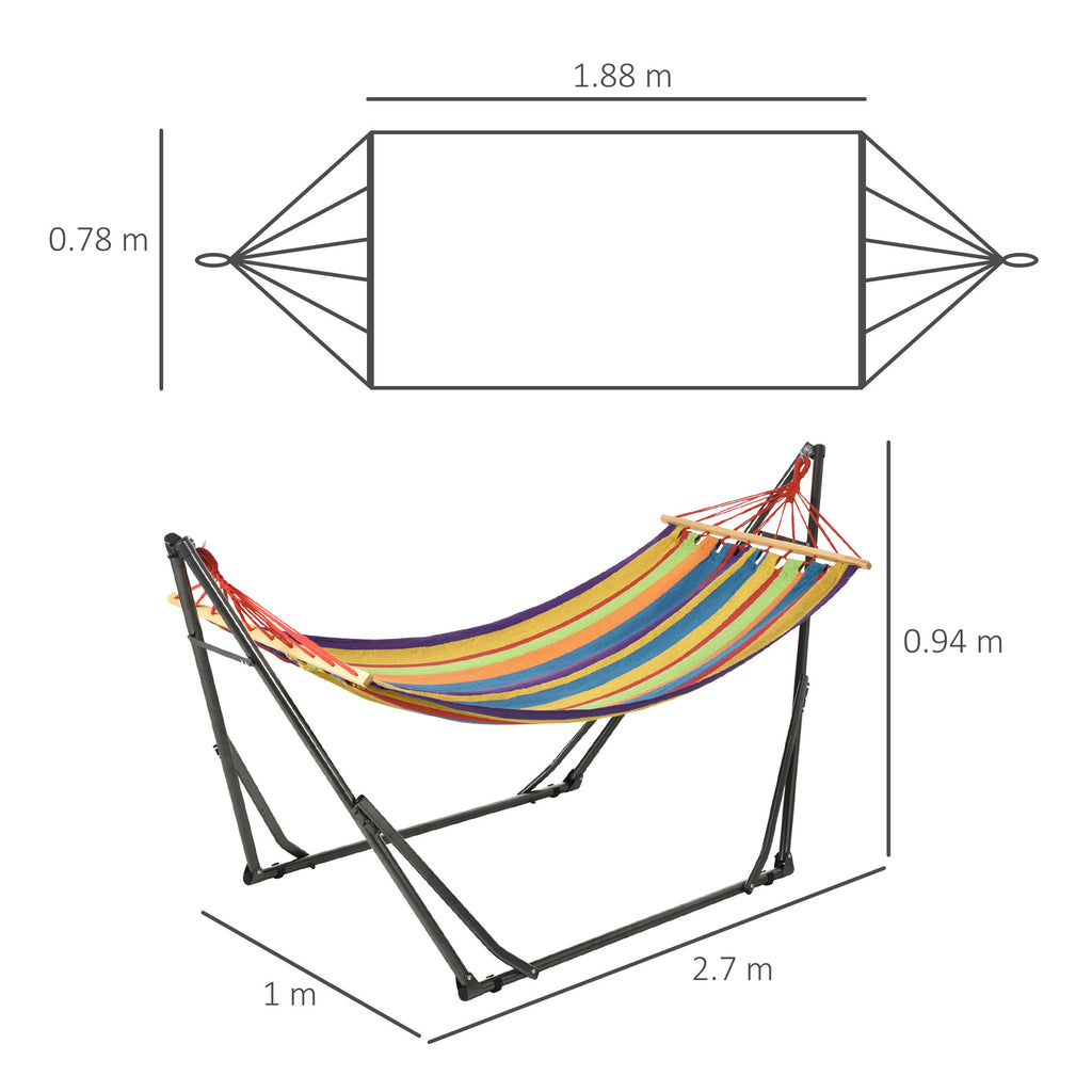 Outsunny Freestanding Hammock with Folding Stand, Cotton Lounger and Steel Frame, Multicolored